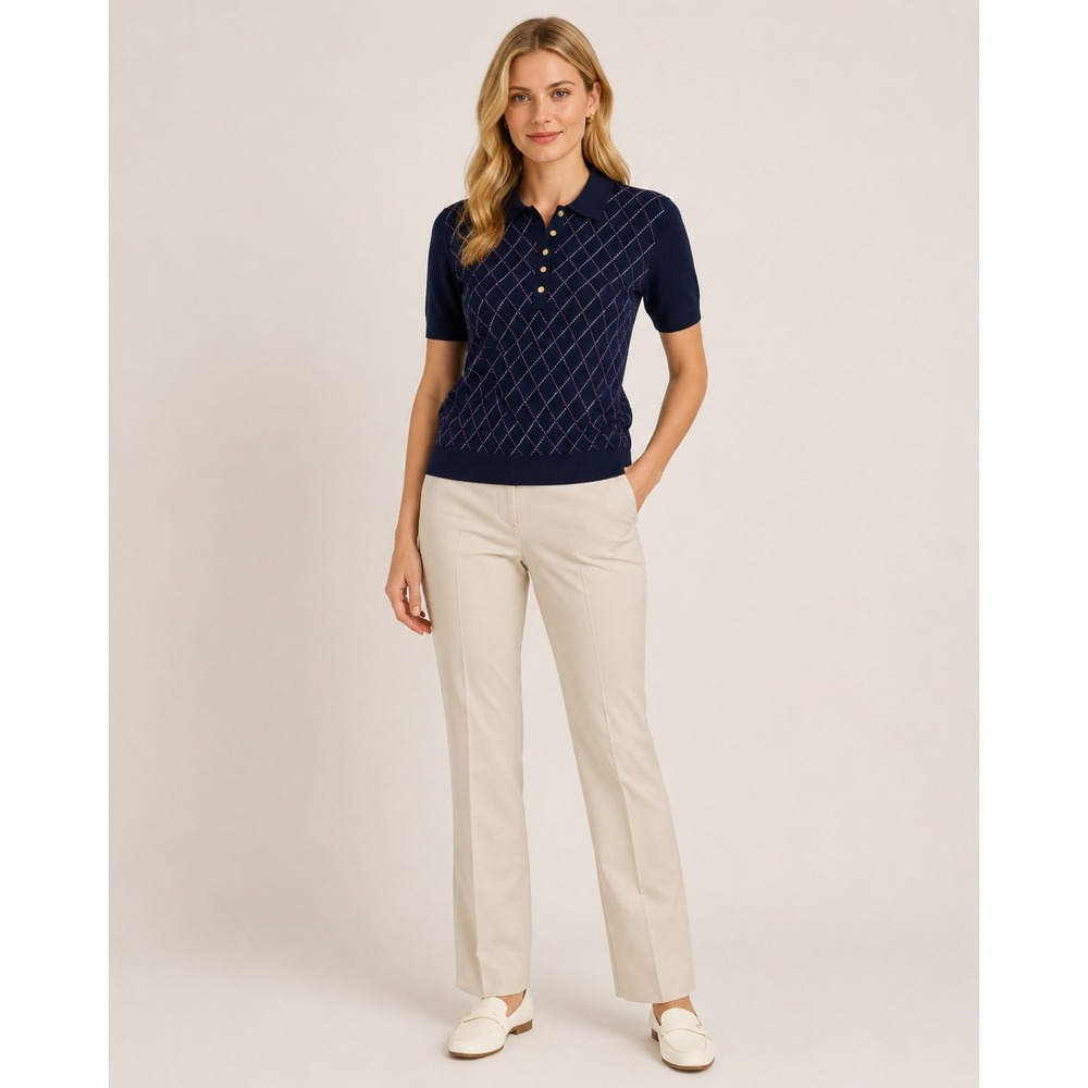 Bobby Jones Golf Sweater Womens M Blue Argyle Wool Cashmere Short Sleeve